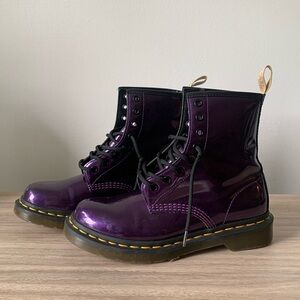 Dr. Martens Vegan 1460 Chrome Purple Black Combat Lace Up Boots Size 7